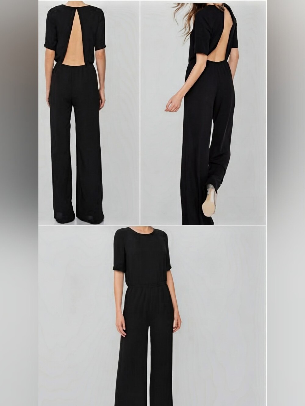 BCBGMaxAzria Black Open-Back Wide-Leg Jumpsuit